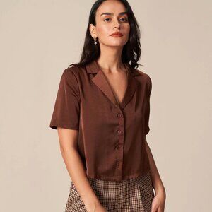 Rihoas Cropped Silky Brown Button up